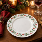 Christmas Decorative Charger Plate – Leaf Berry Wreath decorative charger plate on a styled table.