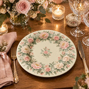 Daily Decorative Charger Plate – Cream Rose Bird Duo decorative charger plate on a styled table.
