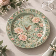 Daily Decorative Charger Plate – Green Rose Pink Bloom decorative charger plate on a styled table.