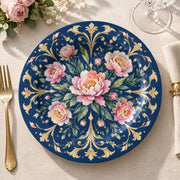 Daily Decorative Charger Plate – Navy Peony Scrollwork decorative charger plate on a styled table.