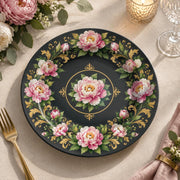 Daily Decorative Charger Plate – Black Peony Gold Trim decorative charger plate on a styled table.