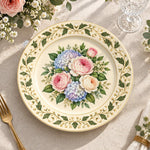 Daily Decorative Charger Plate – Blue Pink Bouquet Border decorative charger plate on a styled table.