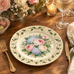Daily Decorative Charger Plate – Blue Pink Bouquet Border decorative charger plate on a styled table.