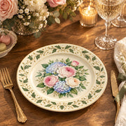 Daily Decorative Charger Plate – Blue Pink Bouquet Border decorative charger plate on a styled table.