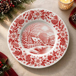Christmas Decorative Charger Plate – Toile Sleigh Scene decorative charger plate on a styled table.