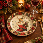 Christmas Decorative Charger Plate – Reindeer in Boot decorative charger plate on a styled table.