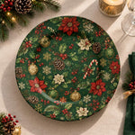 Christmas Decorative Charger Plate – Poinsettia Field Red decorative charger plate on a styled table.