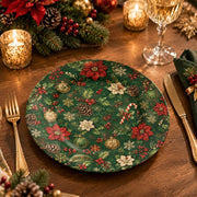 Christmas Decorative Charger Plate – Poinsettia Field Red decorative charger plate on a styled table.