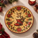 Christmas Decorative Charger Plate – Ochre Boot Reindeer decorative charger plate on a styled table.