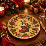 Christmas Decorative Charger Plate – Ochre Boot Reindeer decorative charger plate on a styled table.