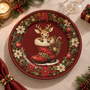Christmas Decorative Charger Plate – Boot Reindeer Medallion decorative charger plate on a styled table.
