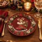 Christmas Decorative Charger Plate – Boot Reindeer Medallion decorative charger plate on a styled table.