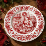 Christmas Decorative Charger Plate – Toile Santa Sleigh decorative charger plate on a styled table.