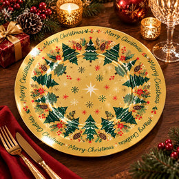 Christmas Decorative Charger Plate – Ochre Tree Panel decorative charger plate on a styled table.