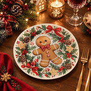 Christmas Decorative Charger Plate – Gingerbread Holly decorative charger plate on a styled table.