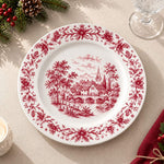 Christmas Decorative Charger Plate – Toile Winter Village decorative charger plate on a styled table.