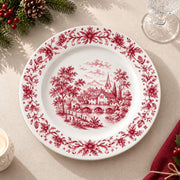 Christmas Decorative Charger Plate – Toile Winter Village decorative charger plate on a styled table.