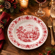 Christmas Decorative Charger Plate – Toile Winter Village decorative charger plate on a styled table.