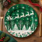 Christmas Decorative Charger Plate – Sleigh Ride Green decorative charger plate on a styled table.