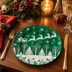 Christmas Decorative Charger Plate – Sleigh Ride Green decorative charger plate on a styled table.