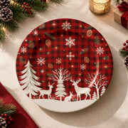 Christmas Decorative Charger Plate – Plaid Snowflake White decorative charger plate on a styled table.