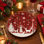 Christmas Decorative Charger Plate – Plaid Snowflake White decorative charger plate on a styled table.