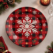 Christmas Decorative Charger Plate – Plaid Greeting Script decorative charger plate on a styled table.