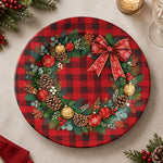 Christmas Decorative Charger Plate – Plaid Snowflake Field decorative charger plate on a styled table.