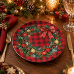 Christmas Decorative Charger Plate – Plaid Snowflake Field decorative charger plate on a styled table.
