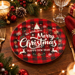 Christmas Decorative Charger Plate – Plaid Greeting Panel decorative charger plate on a styled table.
