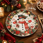 Christmas Decorative Charger Plate – Snowman Gifts decorative charger plate on a styled table.