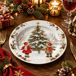 Christmas Decorative Charger Plate – Tree with Children decorative charger plate on a styled table.