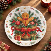 Christmas Decorative Charger Plate – Gingerbread Gift Stack decorative charger plate on a styled table.