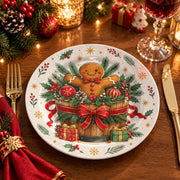 Christmas Decorative Charger Plate – Gingerbread Gift Stack decorative charger plate on a styled table.