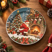 Christmas Decorative Charger Plate – Santa by the Fire decorative charger plate on a styled table.