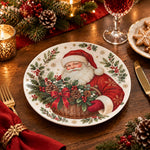 Christmas Decorative Charger Plate – Santa Greenery Basket decorative charger plate on a styled table.