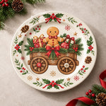 Christmas Decorative Charger Plate – Gingerbread Wagon decorative charger plate on a styled table.