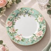 Christmas Decorative Charger Plate – Mint Leaf Border decorative charger plate on a styled table.