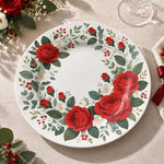 Christmas Decorative Charger Plate – Red Rose Border decorative charger plate on a styled table.