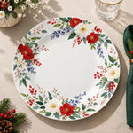 Christmas Decorative Charger Plate – Mixed Bloom Border decorative charger plate on a styled table.