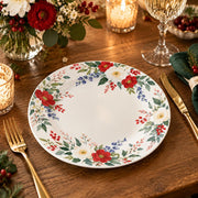 Christmas Decorative Charger Plate – Mixed Bloom Border decorative charger plate on a styled table.