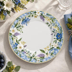 Christmas Decorative Charger Plate – Blue Bloom Border decorative charger plate on a styled table.