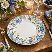 Christmas Decorative Charger Plate – Blue Bloom Border decorative charger plate on a styled table.