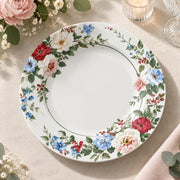 Christmas Decorative Charger Plate – Blue Pink Garden Border decorative charger plate on a styled table.
