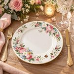 Christmas Decorative Charger Plate – Pink Rose Duo Border decorative charger plate on a styled table.