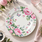 Christmas Decorative Charger Plate – Rose Butterfly Border decorative charger plate on a styled table.