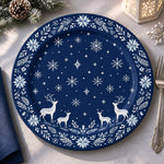 Christmas Decorative Charger Plate – Midnight Reindeer decorative charger plate on a styled table.