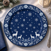Christmas Decorative Charger Plate – Midnight Reindeer decorative charger plate on a styled table.