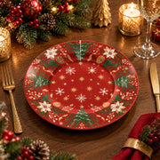 Christmas Decorative Charger Plate – Bauble Foliage Red decorative charger plate on a styled table.