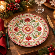 Daily Decorative Charger Plate – Folk Wreath Red Pink decorative charger plate on a styled table.